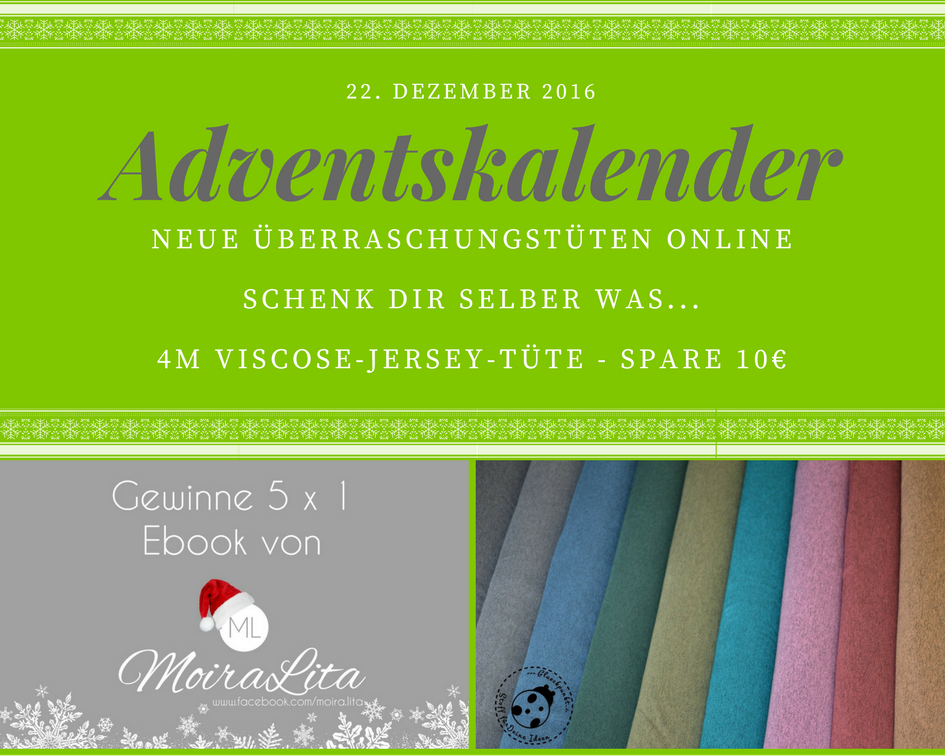 Adventskalender - 22.12.2016 - Stoff - SALE - günstig Stoffe - Swafing - Bristol - Feinstrick - Gewinnspiel - eBooks - Moira Lita - Glückpunkt.