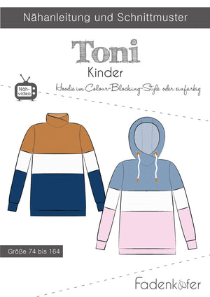 Toni für Kinder von Fadenkäfer gibt es in den Größen 74 bis 164. Mit dem Hoodie Toni im Colour-Blocking-Style kannst du deinen Kindern nicht nur ein echtes Unikat zaubern, sondern auch all die Stoffe verarbeiten, von denen du nicht mehr genug für einen ganzen Pulli hast, die du aber trotzdem zu einem Lieblingsteil verarbeiten willst. Du hast die Wahl zwischen einer klassischen Kapuze, einem kuscheligen Kragen oder einem einfachen Halsbündchen. Glückpunkt.